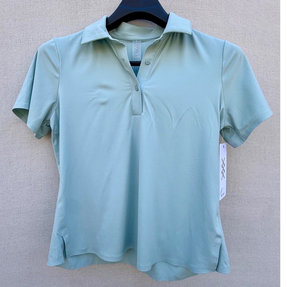 Rhone Course To Court Polo Blue Cloud Women's Large NWT UPF 50+ Stretch